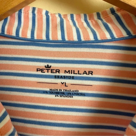 Peter Millar size XL Seaside Stripe Knit Polo Shirt Blue Pink Striped Summer - Picture 3 of 4